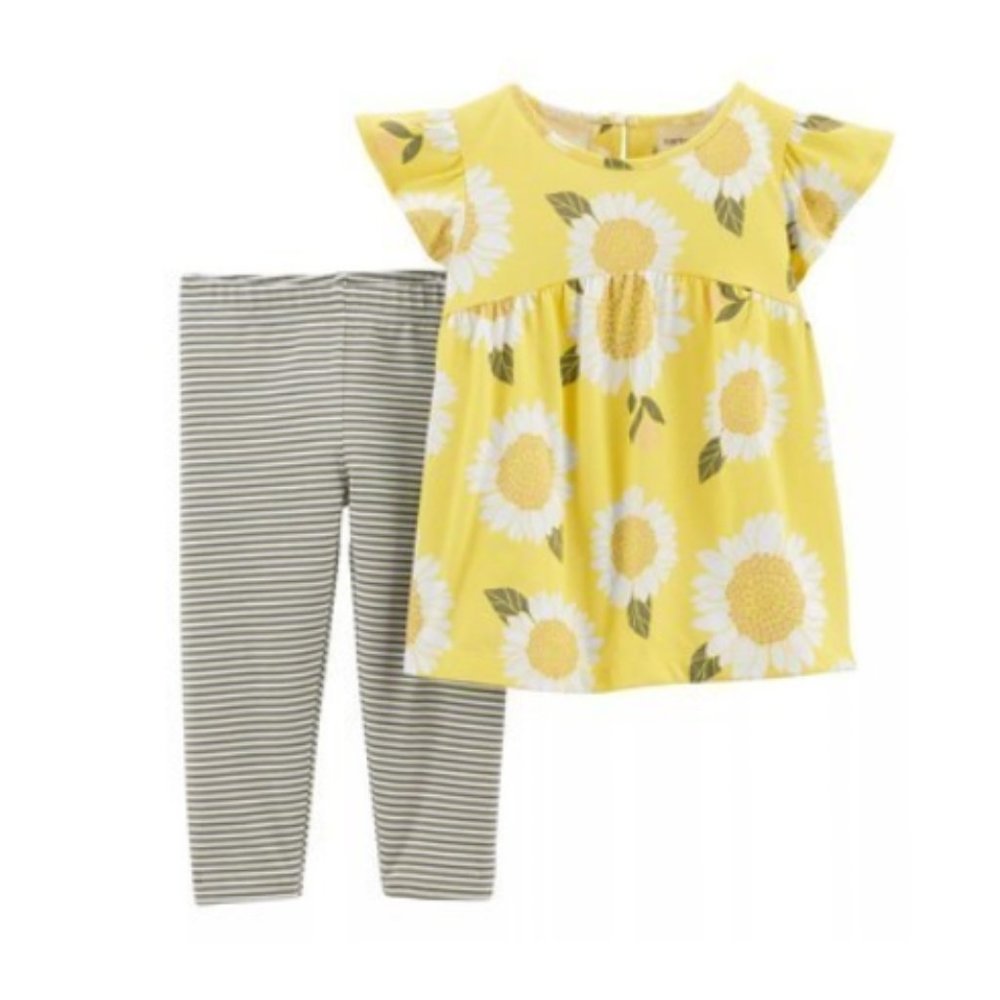 NWT Baby Girls 2-Piece Daisy Top and Leggings Set‎ 18 M